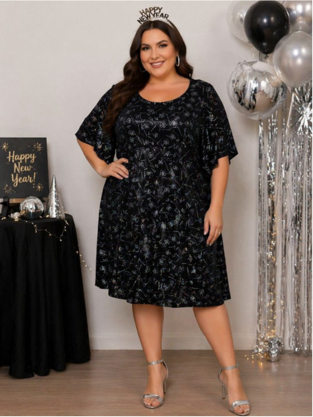 Women's More Jazz Black Silver Sparkle Cocktail Dress Plus Size 24